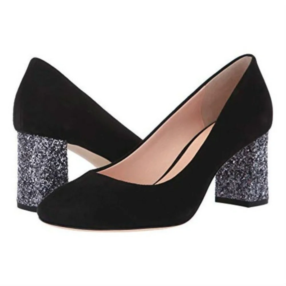 🖤 KATE SPADE 🩶 Metallic Glitter Chunky Heel Pumps sz 6 - Picture 8 of 8